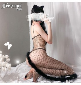 FEE ET MOI Sexy Netting Cat Girl Seethrough Body Stockings (Black)